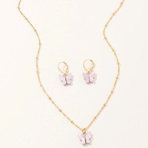 Lavender Butterfly Necklace and Earrings Set